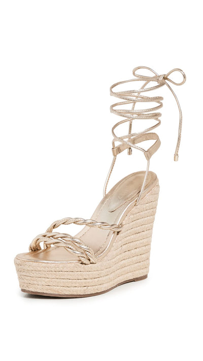 SCHUTZ Women's Jhessy Wedge, Platina, Metallic, Gold, Tan, 7.5 Medium US