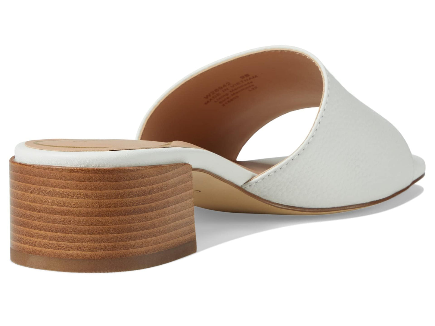 Cole Haan Calli Single Band Block Heel Sandals 40 mm - Leather Upper - Man-Made Lining Insole & Outsole Egret Leather 7.5 B - Medium