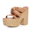 Stuart Weitzman Women's 145mm Playa So High Knot Platform Slides, Tan/Natural, 8 Medium US