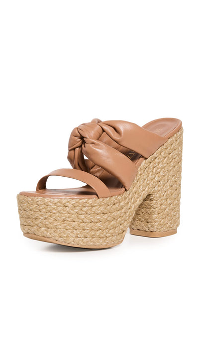 Stuart Weitzman Women's 145mm Playa So High Knot Platform Slides, Tan/Natural, 8 Medium US
