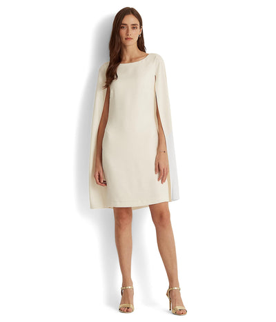 Lauren Ralph Lauren Cape Georgette Cocktail Dress Mascarpone Cream 10