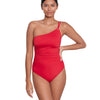 Lauren Ralph Lauren Womens Beach Club Solids Double Strap One Shoulder One-Piece Red 16