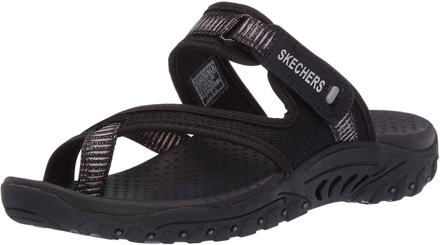 Skechers Women's REGGAE - SEIZE THE DAY - Toe Thong Sandal Sandal, black, 8.5 M US
