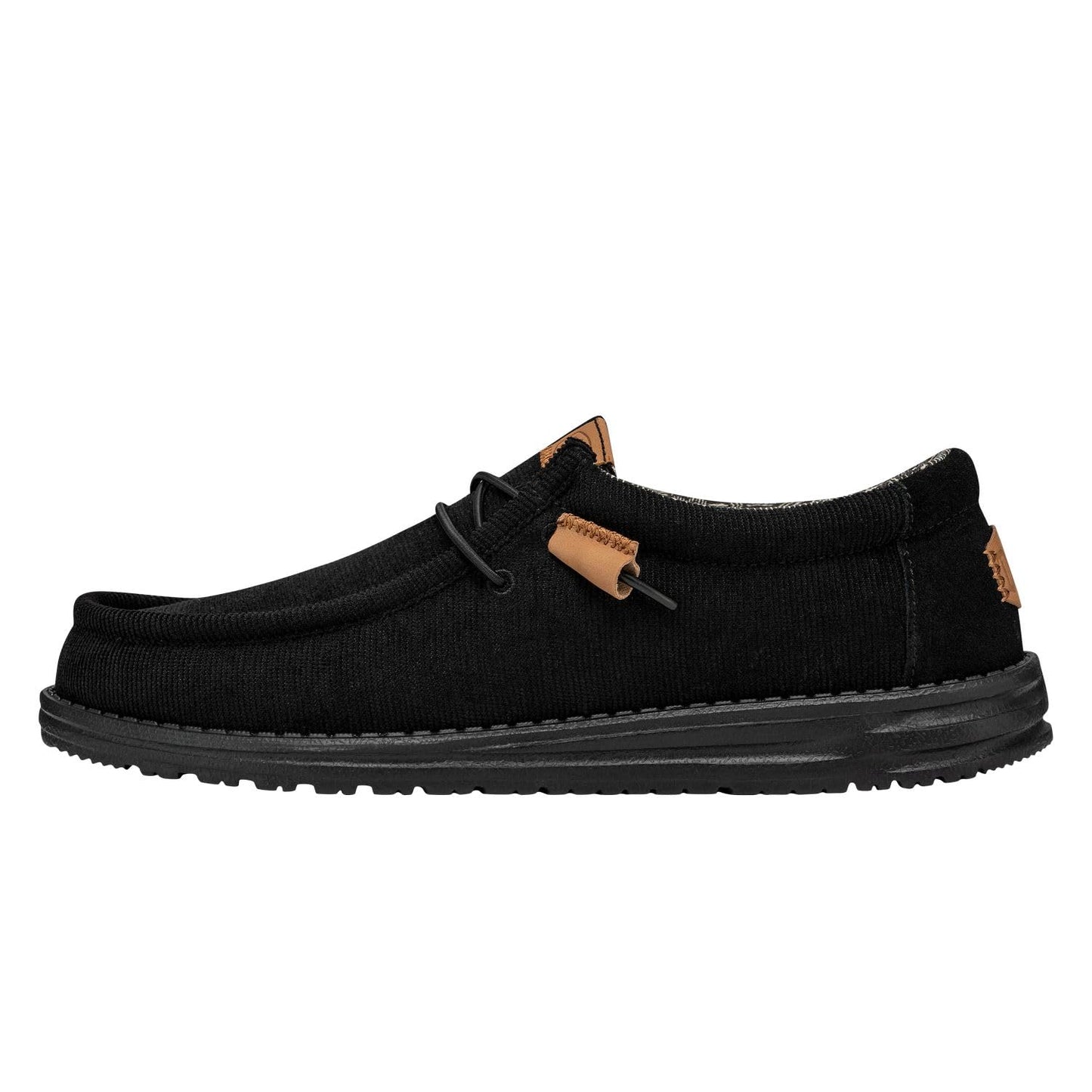 HEYDUDE Men's Wally Corduroy Slip On Loafer, Black Size 7 | Lightweight Flex & Fold Outsole with Elastic Lace