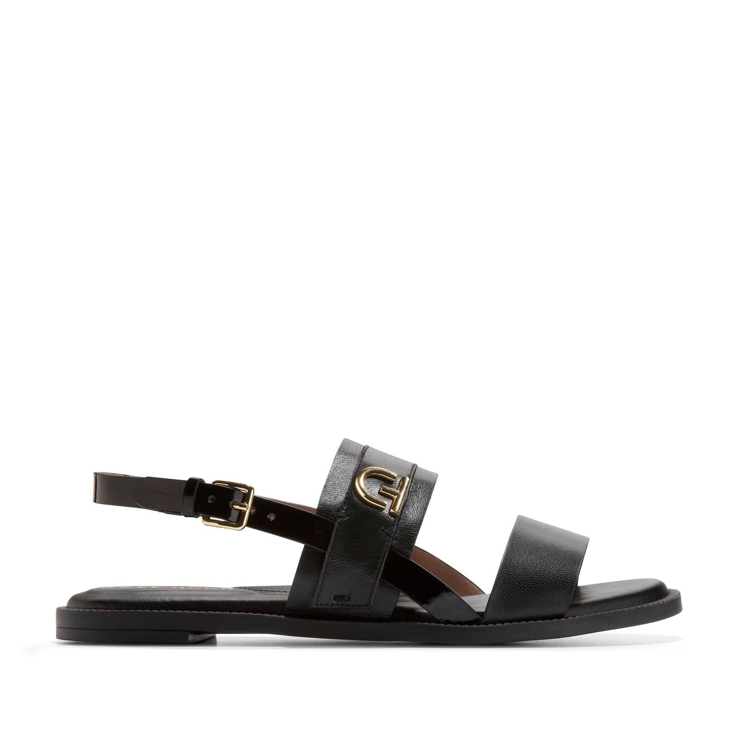 Cole Haan WOMENS CHARLOTTE FLAT SANDAL, BLACK LEATHER, 8.5-B US
