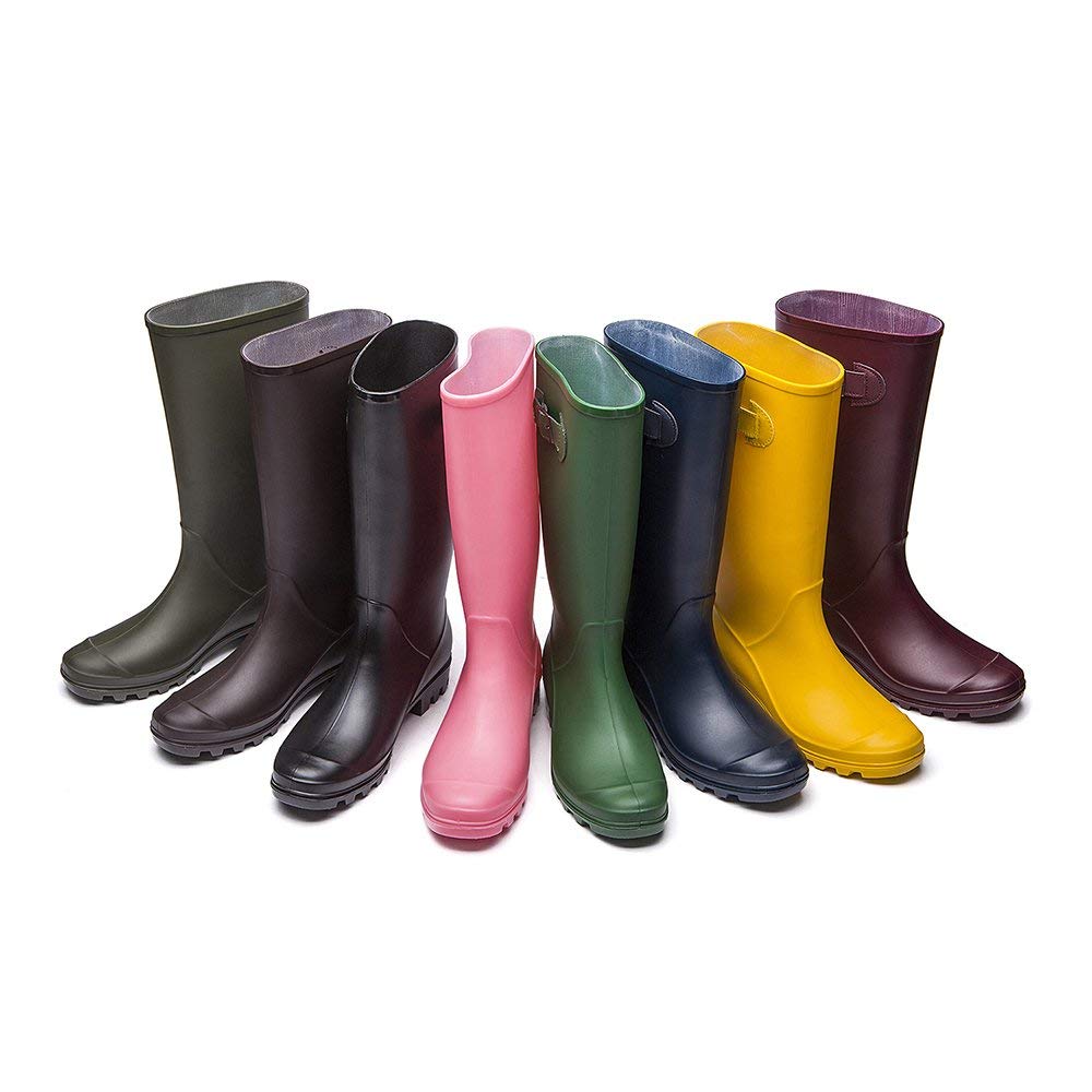 DKSUKO Rain Boots for Women Waterproof Elastic Wellington Boots (7 B (M) US, Yellow)