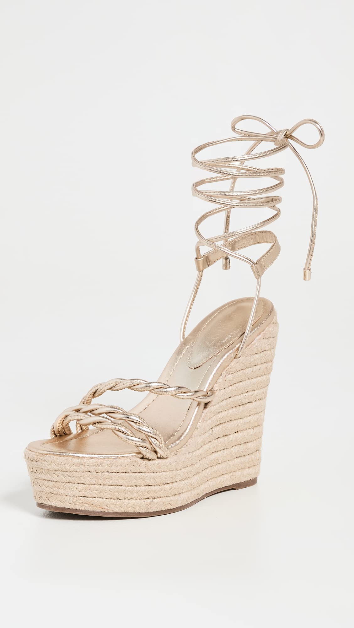 SCHUTZ Women's Jhessy Wedge, Platina, Metallic, Gold, Tan, 7.5 Medium US