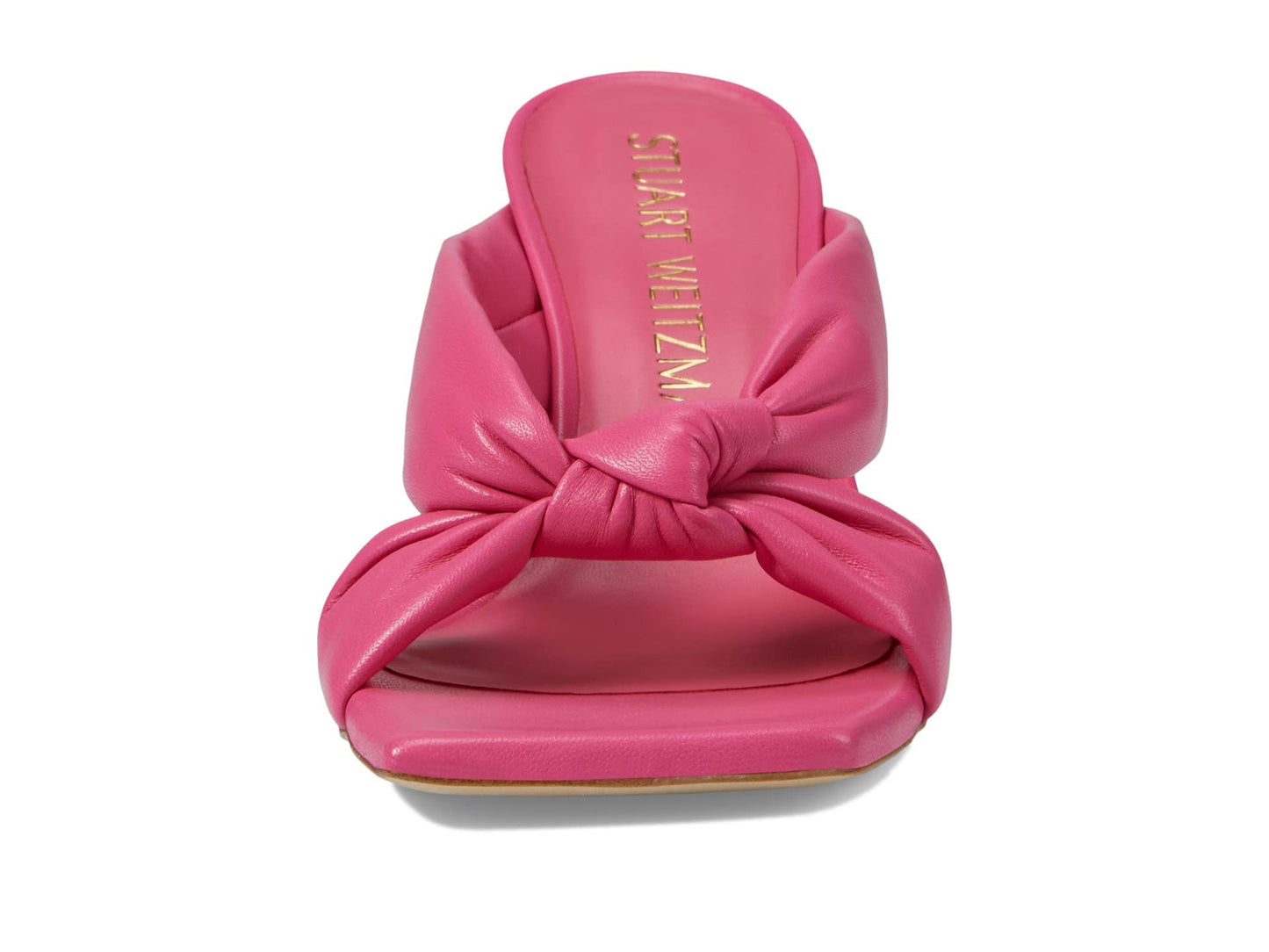 Stuart Weitzman Playa 75 Knot Sandal for Women - Sculptural Heel, Voluminous Knotted Detail, and Lacquered Nappa Leather Footwear Hot Pink 9 M