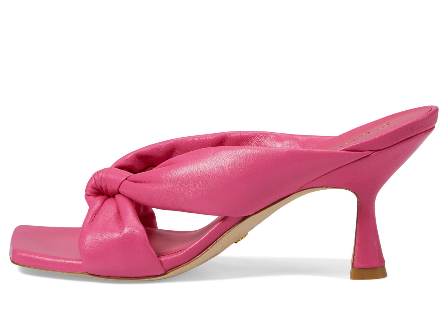 Stuart Weitzman Playa 75 Knot Sandal for Women - Sculptural Heel, Voluminous Knotted Detail, and Lacquered Nappa Leather Footwear Hot Pink 9 M