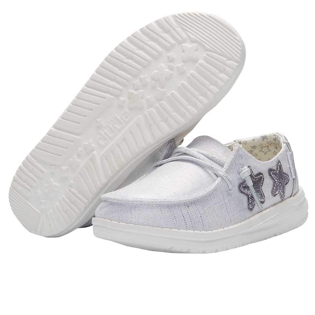 HEYDUDE Girl's Wendy Toddler Star Sliver Size 8 | Girl’s Shoes | Girl’s Lace Up Loafers | Comfortable & Light-Weight