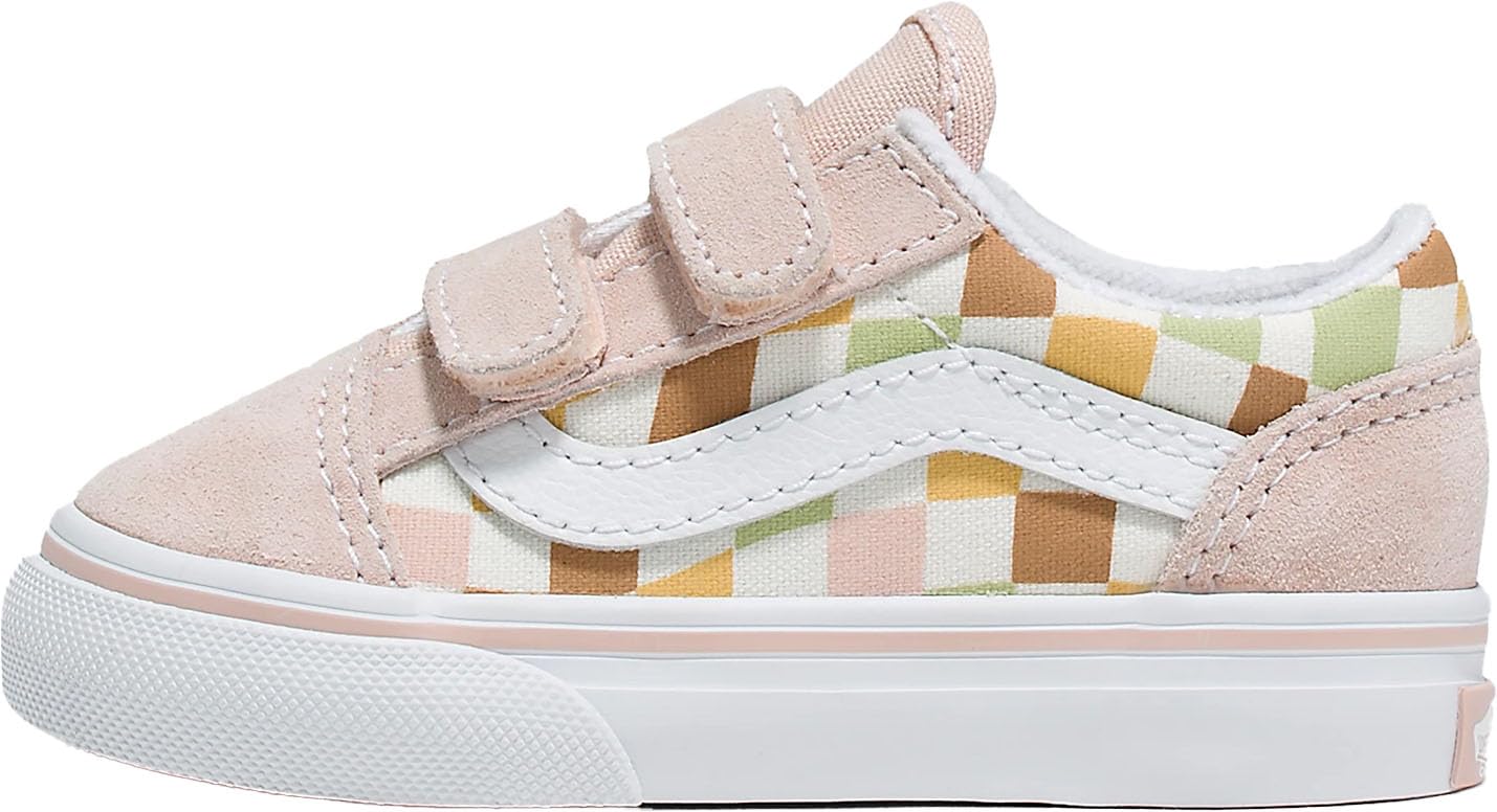Vans - Toddlers Old Skool V Sneakers with Fastner, Color Pastel Block Multi/True White, Size: 7 M US Toddler