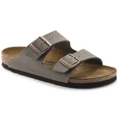 Birkenstock Unisex Arizona Birko-Flor Nubuck Leather Wide Mules, Grey Stone, 10