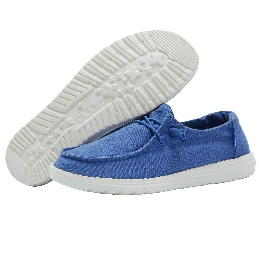 Hey Dude Women's Wendy Canvas Blue Nautical Size 5 | Women’s Shoes | Women’s Lace Up Loafers | Comfortable & Light-Weight