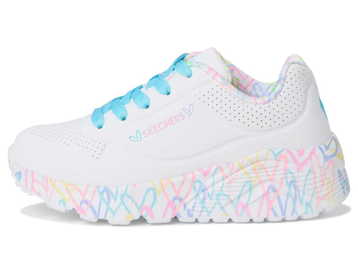 Skechers Women's Uno Lite - Lovely Luv 314976L (Little Kid/Big Kid) White/Pink/Turquoise 13 Medium