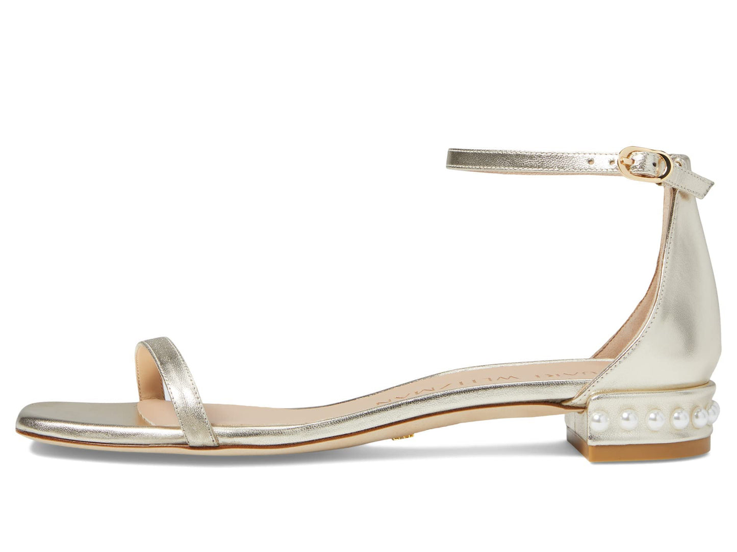 Stuart Weitzman Nudistcurve Pearl Flat Sandal Platino 9 B