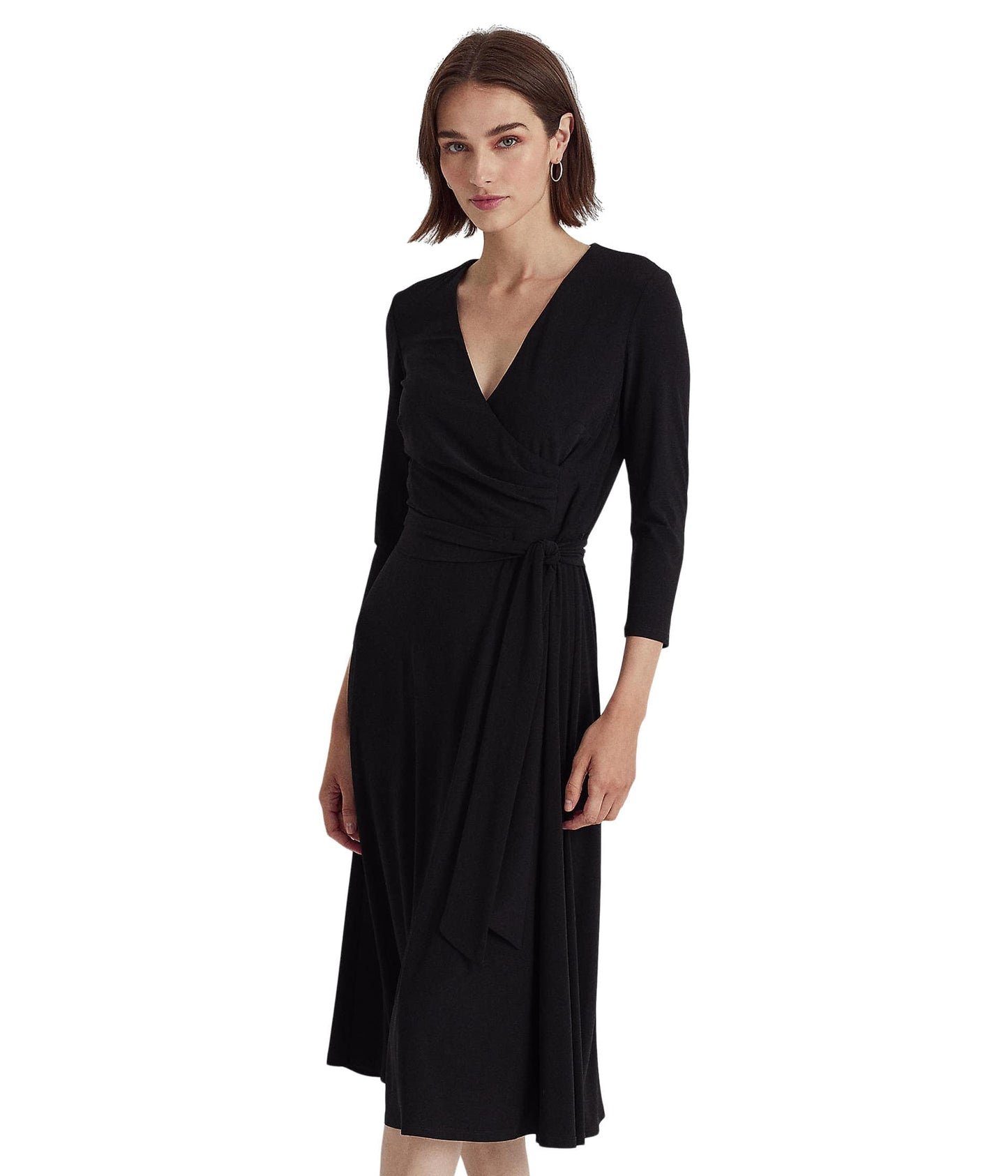 Lauren Ralph Lauren Womens Carlyna Surplice V-Neck Midi Dress Black 6