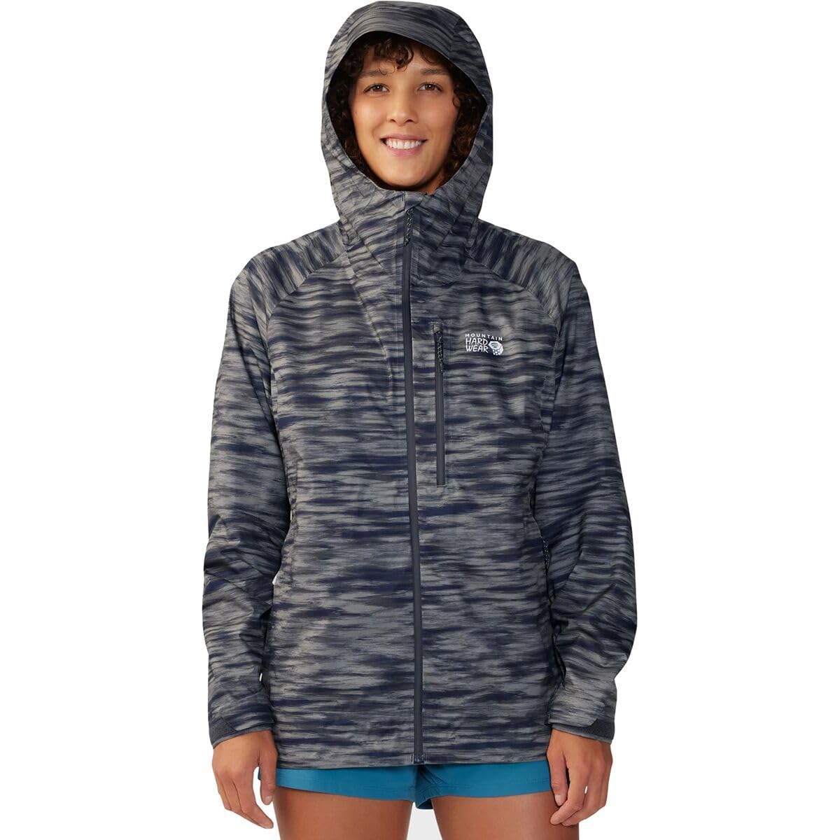Mountain Hardwear Women's Standard Stretch Ozonic Jacket, Dark Zinc Frequency Print, Medium