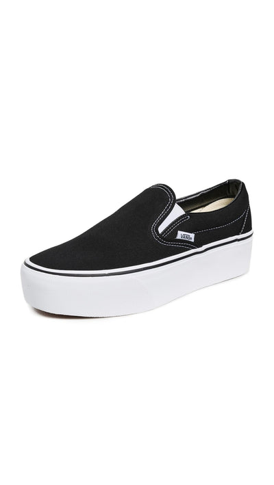 Vans UA Classic Slip-On Stackform Sneakers, Black/True White, 10 US Women/8.5 US Men