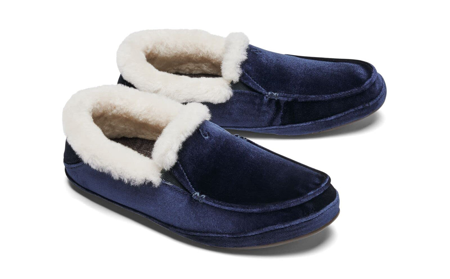 OLUKAI Ku'una Lanui Women's Slipper, Soft Velvet & Dual-Density PU Footbed for All-Day Comfort, Breathable & Supportive Drop-In-Heel, Cute & Casual Slip-On Design, Trench Blue/Trench Blue, 6