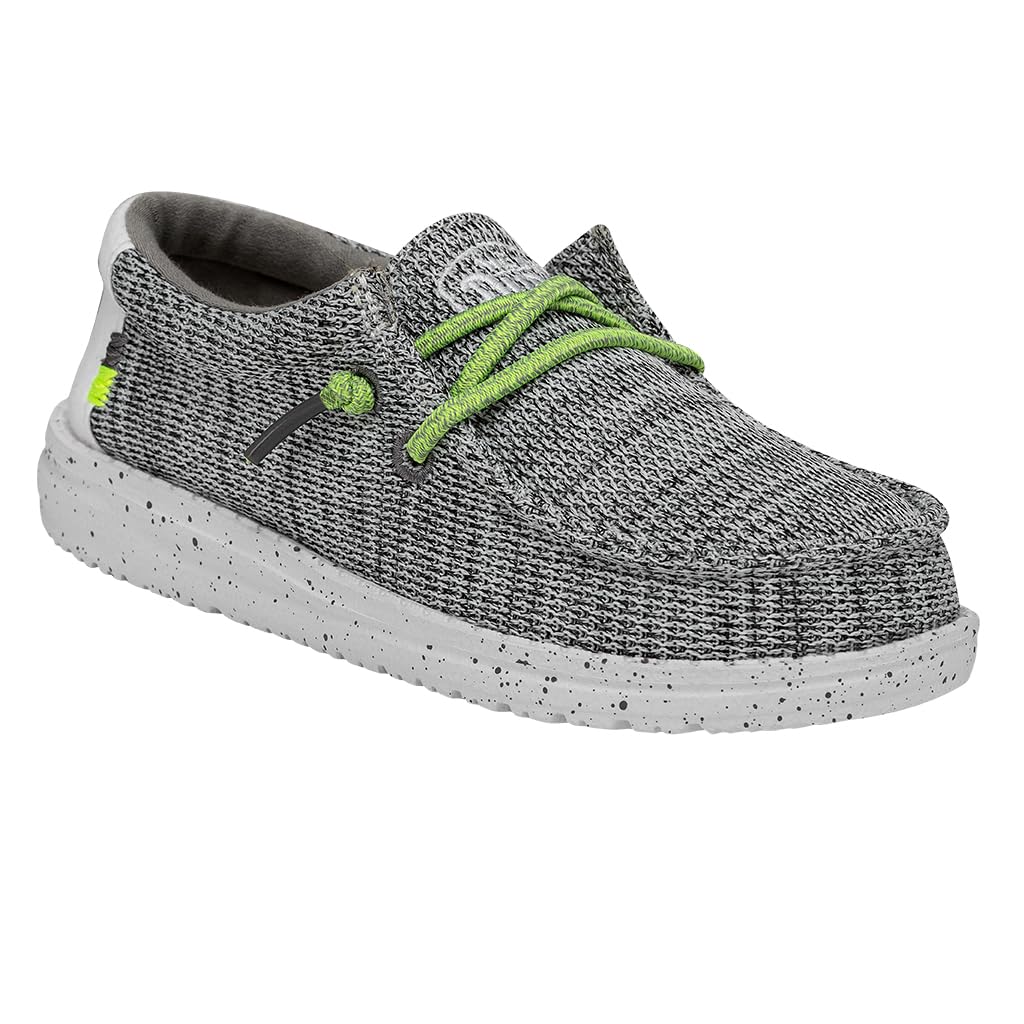 HEYDUDE Wally Youth Sox Stone White Size J3 | Youth Loaferes | Kids Slip On Shoes | Comfortable & Light-Weight