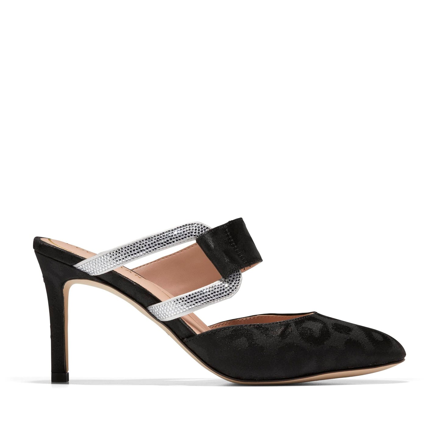 Cole Haan Womens Gabbie Jewel Mule 80MM, Black Satin, 9.5-B US