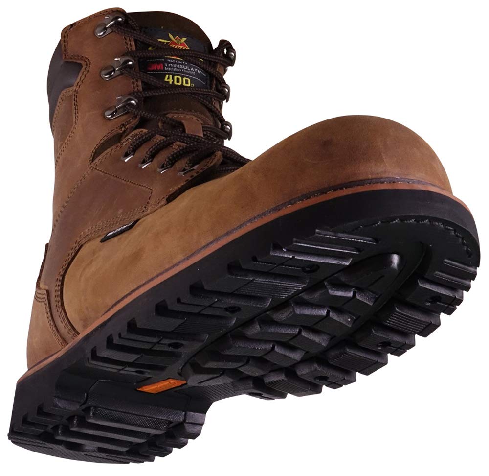 Thorogood V-Series 8” Waterproof Insulated Composite Toe Work Boots for Men - Premium Leather with 3M Thinsulate, Comfort Insole, and Chevron Traction Outsole; ASTM Rated, Brown Crazyhorse - 12 M US
