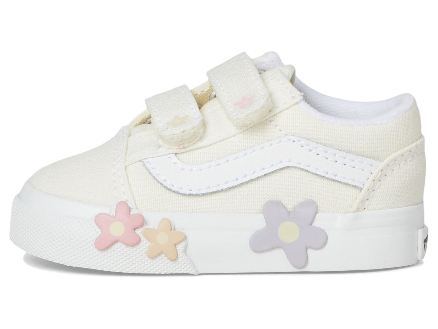 Vans Kids Old Skool V Flower (Toddler) Sneaker, Star White, 8.5 US Unisex