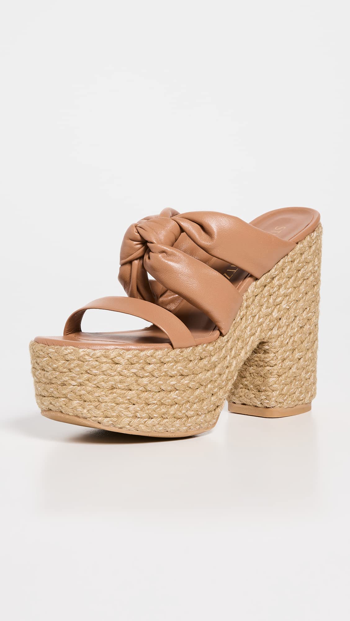 Stuart Weitzman Women's 145mm Playa So High Knot Platform Slides, Tan/Natural, 8 Medium US
