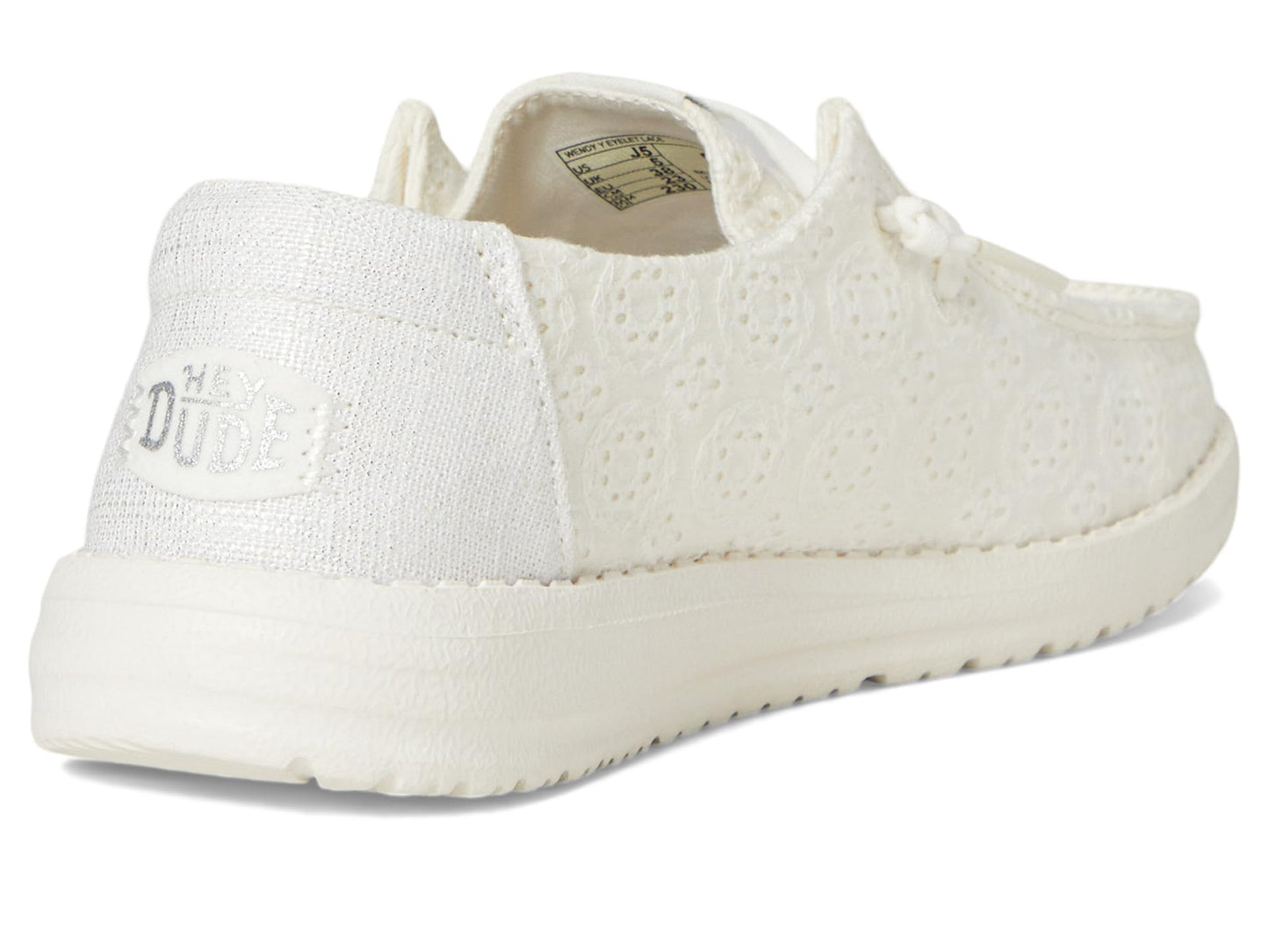 HEYDUDE Kids Wendy Eyelet Lace (Little Kid/Big Kid) - Shoes for Kids - Canvas Upper - Cotton Lining White 5 Big Kid M