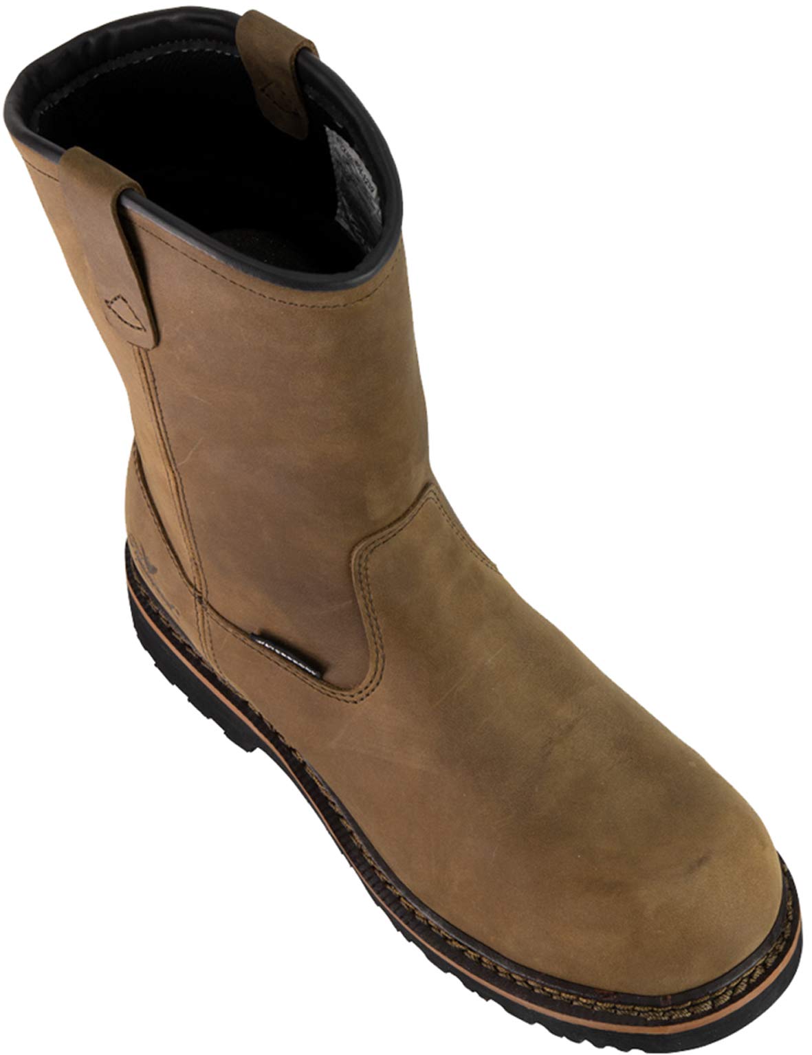 Thorogood V-Series 11” Waterproof Pull On Wellington Boots for Men - Premium Leather with Composite Safety Toe, Comfort Insole, and Chevron Traction Outsole; ASTM Rated, Crazy Horse - 8 W