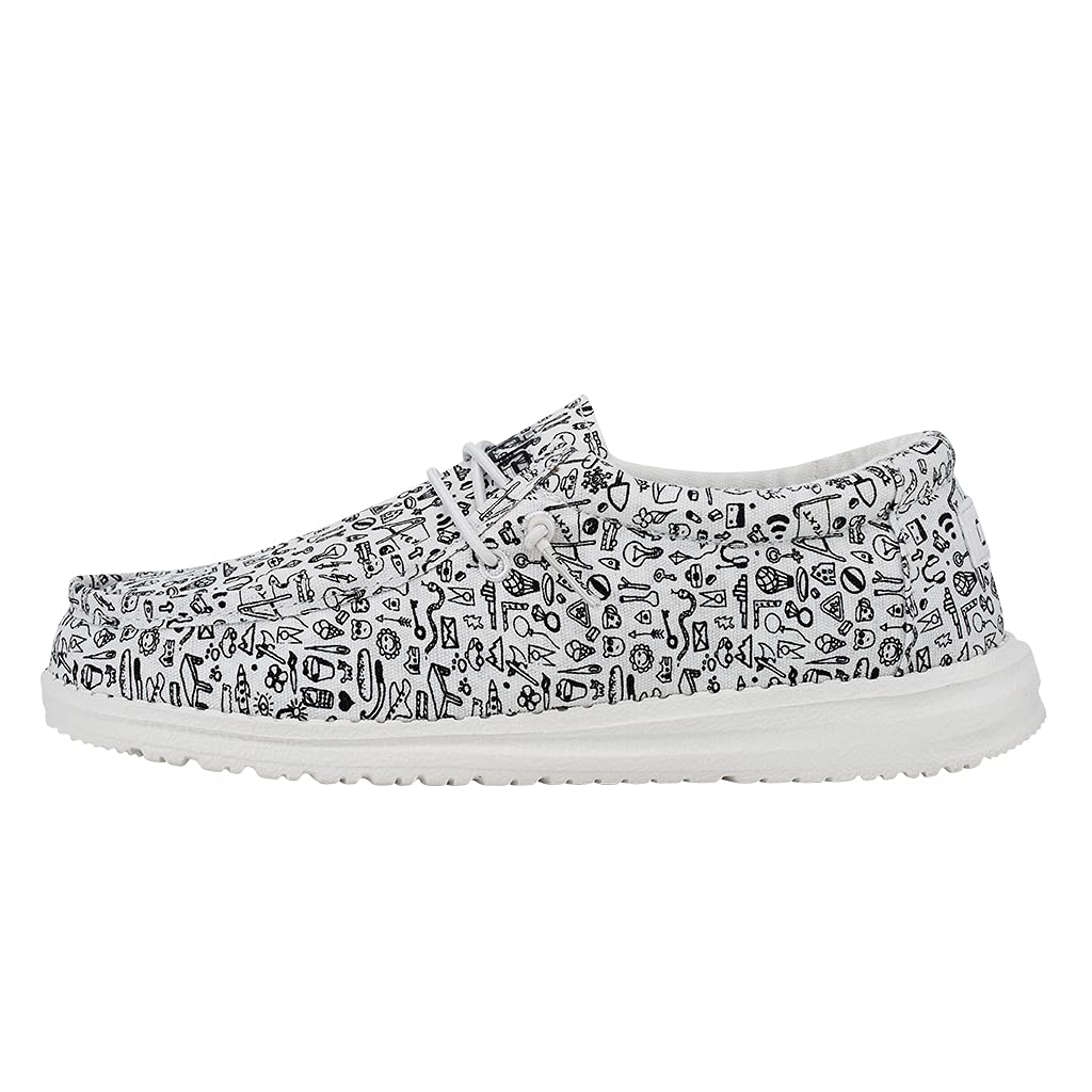 HEYDUDE Boy's Wally Youth Doodle Size 6 | Boy’s Shoes | Boy's Lace Up Loafers | Comfortable & Light-Weight