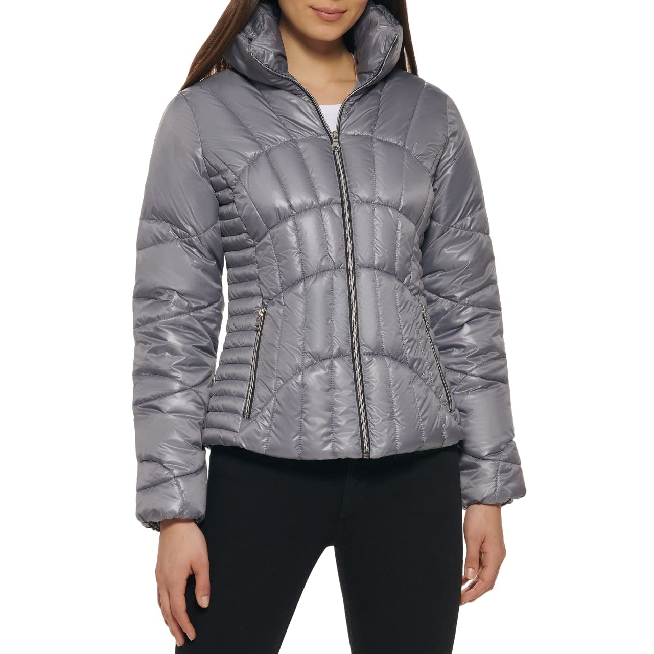 GUESS Fall, Puffer, Quilted Jackets for Women, Grey, Small