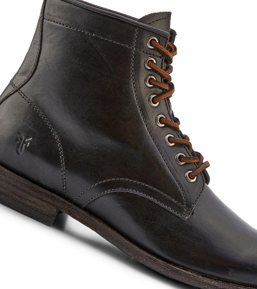 Frye Tyler Lace Up Boots for Men Crafted from Soft Vintage Leather with Blake Construction, Burnished Toe and Heel, and Rubber Inserts on Leather Soles – 5 ¾” Shaft Height, Black - 8 M