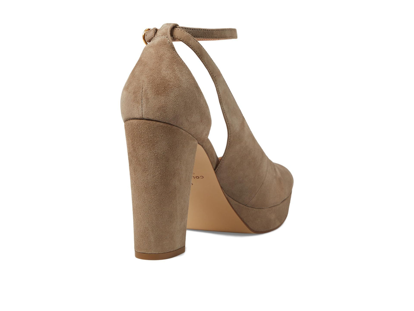 Cole Haan Women's Remi Platform Ankle Strap 100 mm Pump, Irish Coffee Suede, 8.5