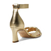 Cole Haan Adella Braided Sandals for Women – Medium Width – Open Almond Toe – PU Midsole – Sculpted Heel Gold Leather 7.5 B - Medium