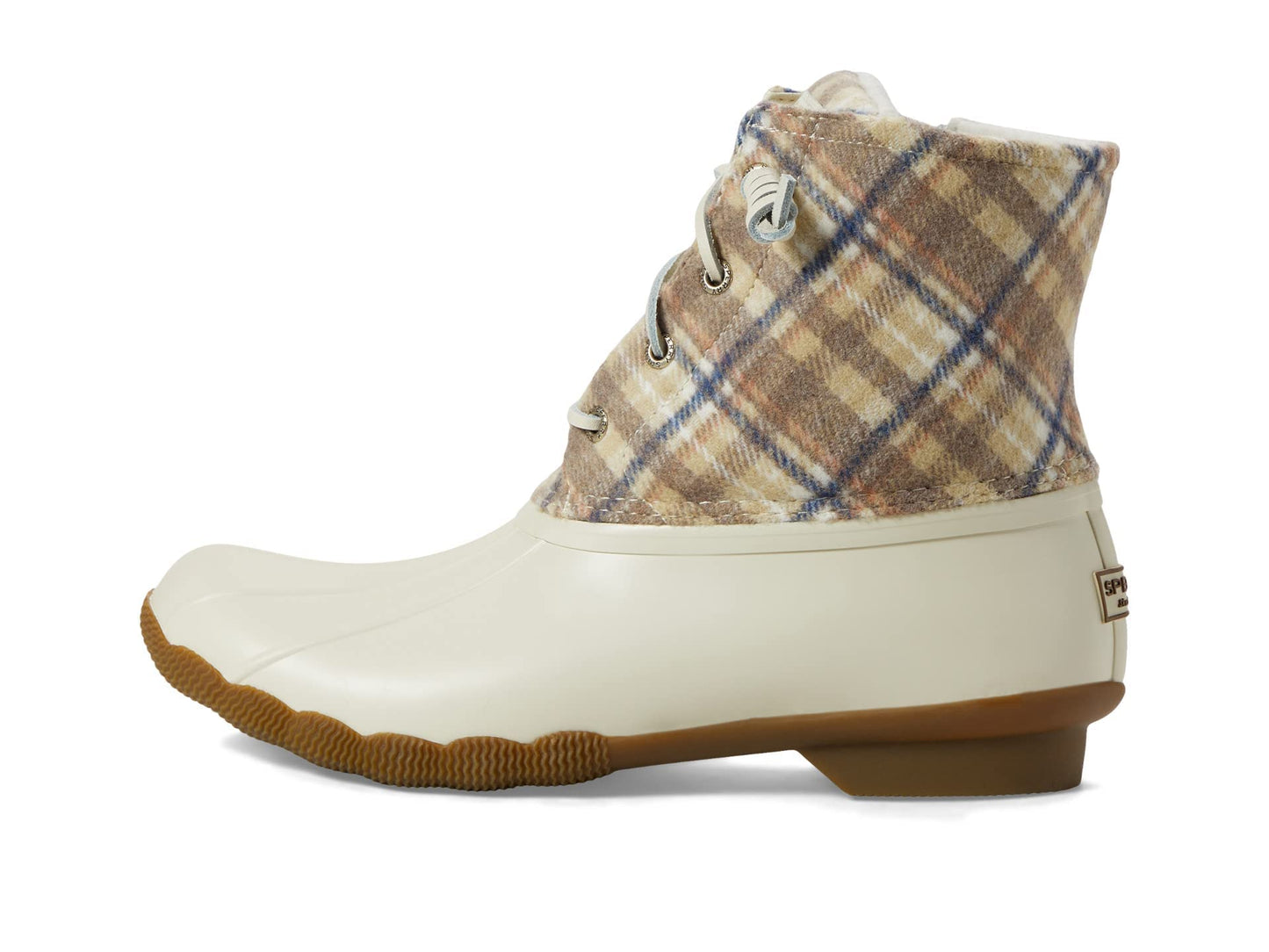 Sperry Women's Saltwater Wool Rain Boot, Ivory Plaid, 7.5