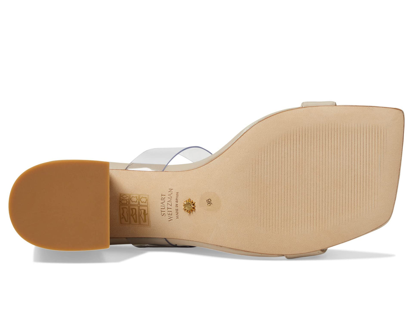Stuart Weitzman Crystal Fleur 60 Slide Dune/Clear 10 B