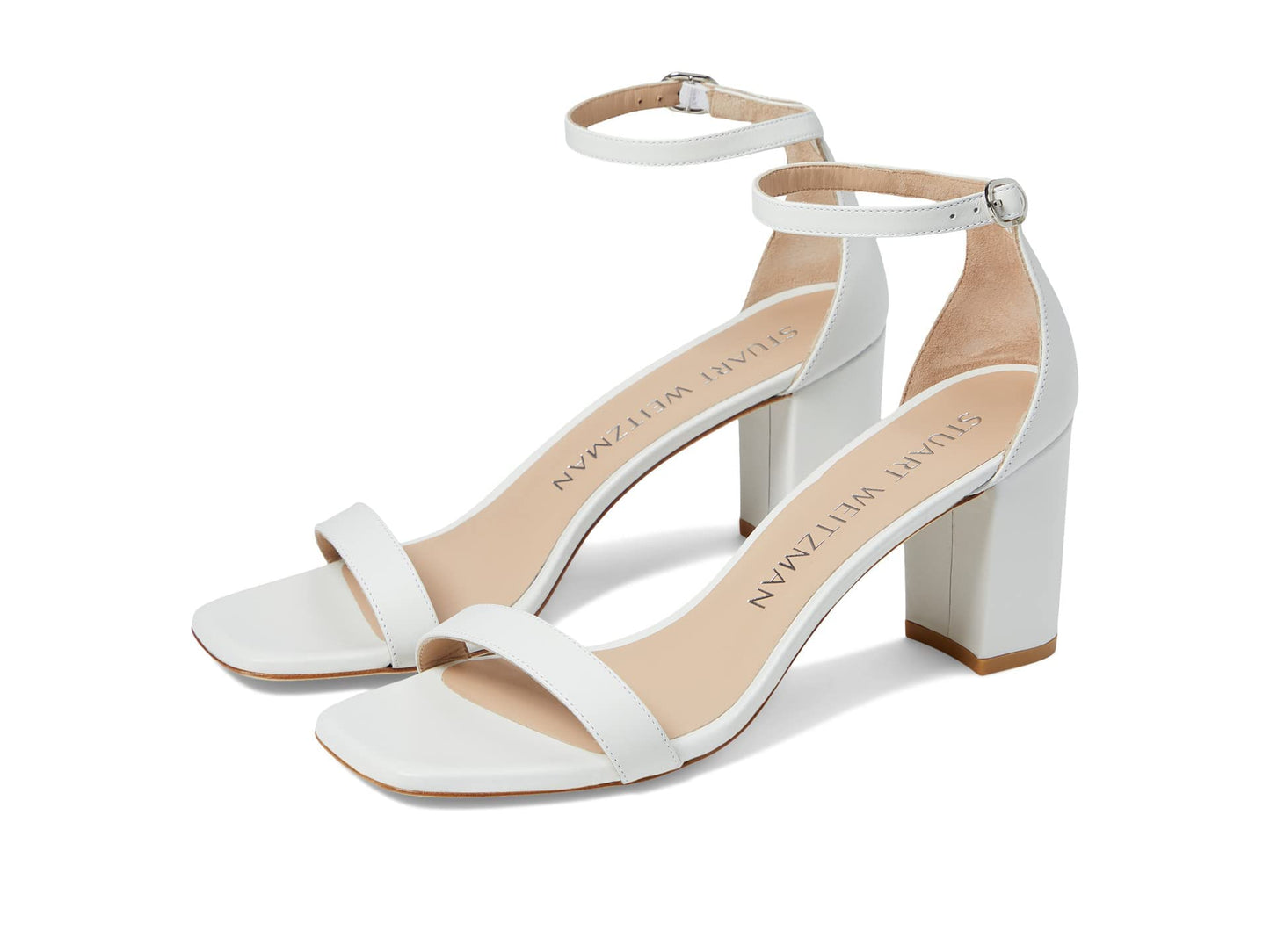 Stuart Weitzman Nudistcurve 75 Block Sandal White 8 B