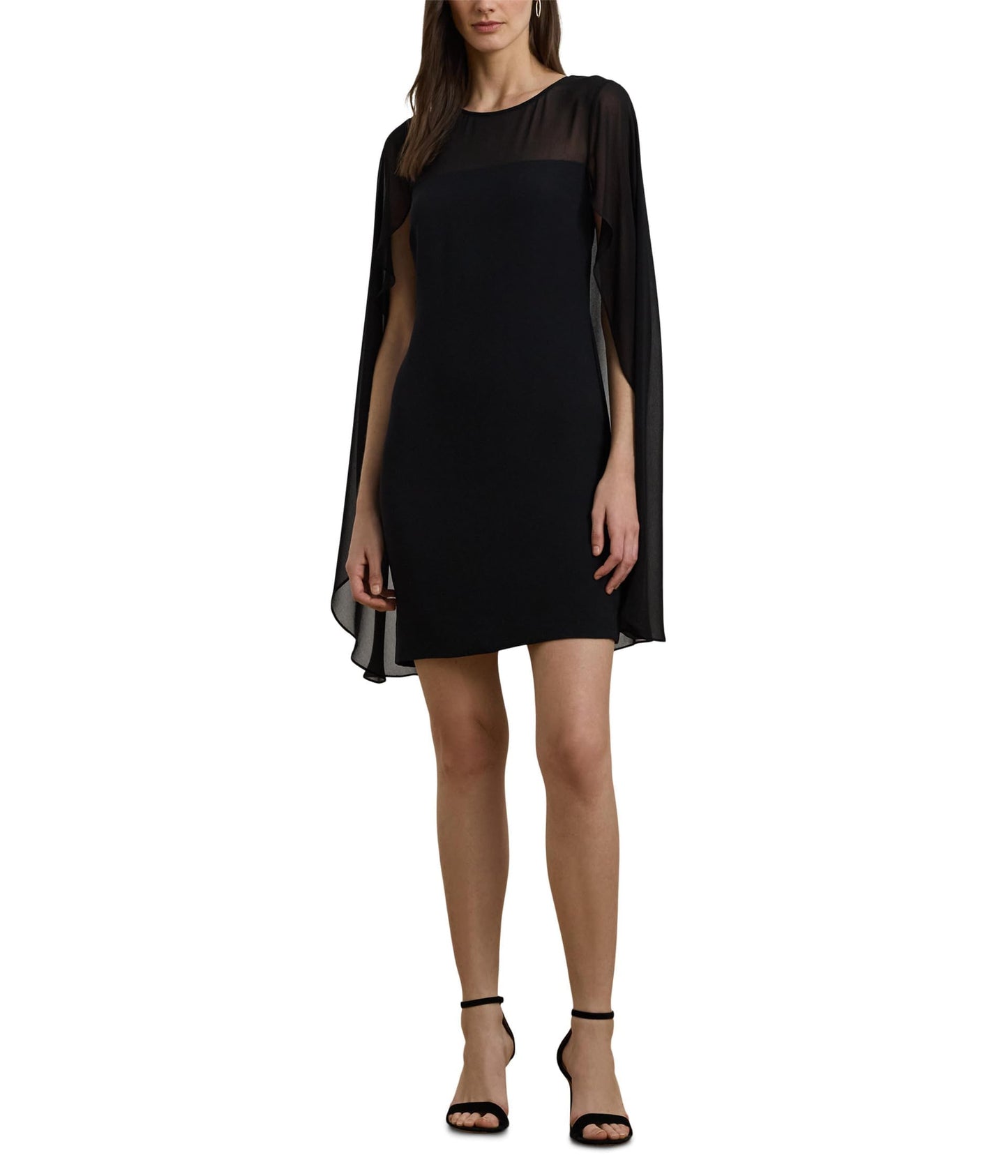Lauren Ralph Lauren, Womens, Cape Georgette Cocktail Dress, Black 1, 4