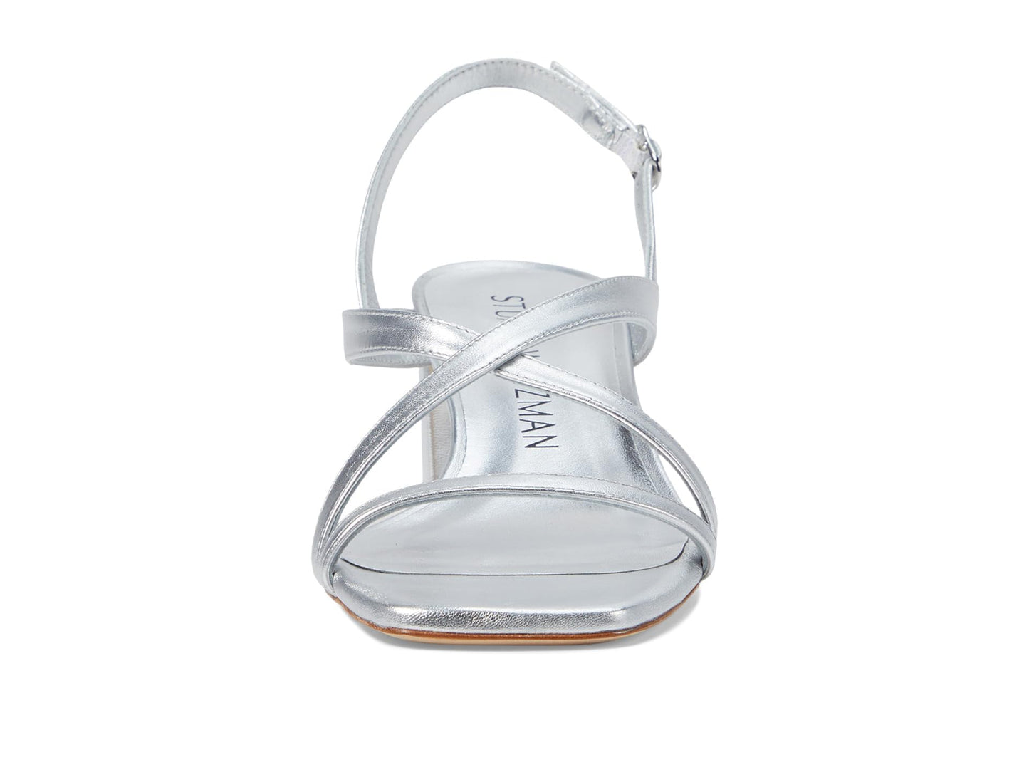 Stuart Weitzman Women's Oasis 50 Block Sandal Pump, Silver, 7.5