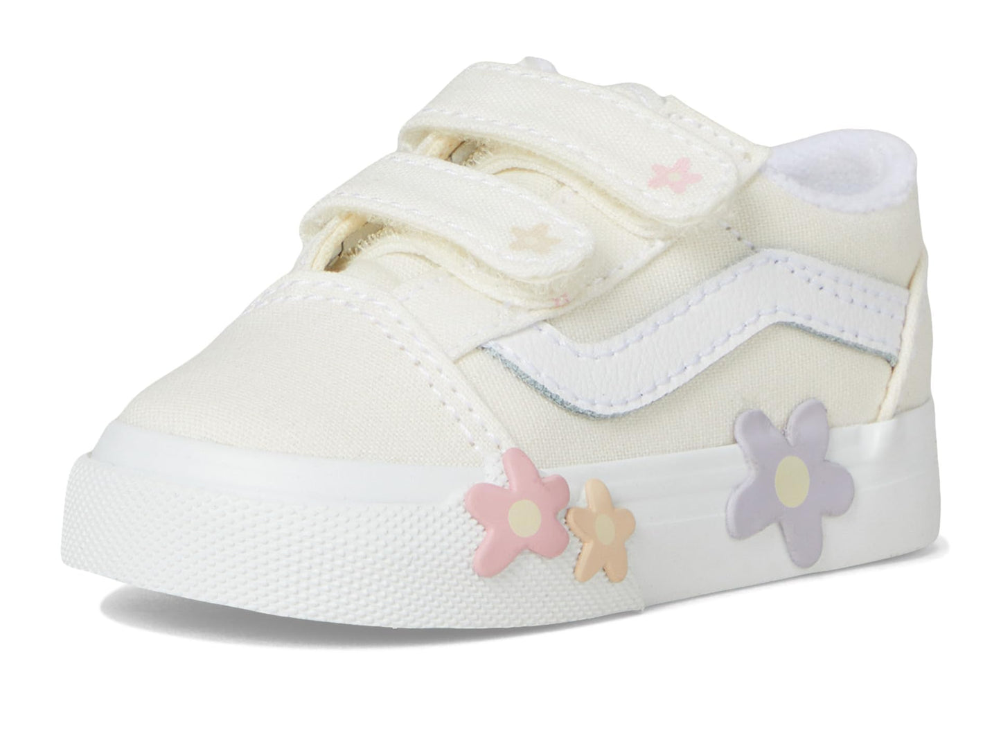 Vans Kids Old Skool V Flower (Toddler) Sneaker, Star White, 8.5 US Unisex