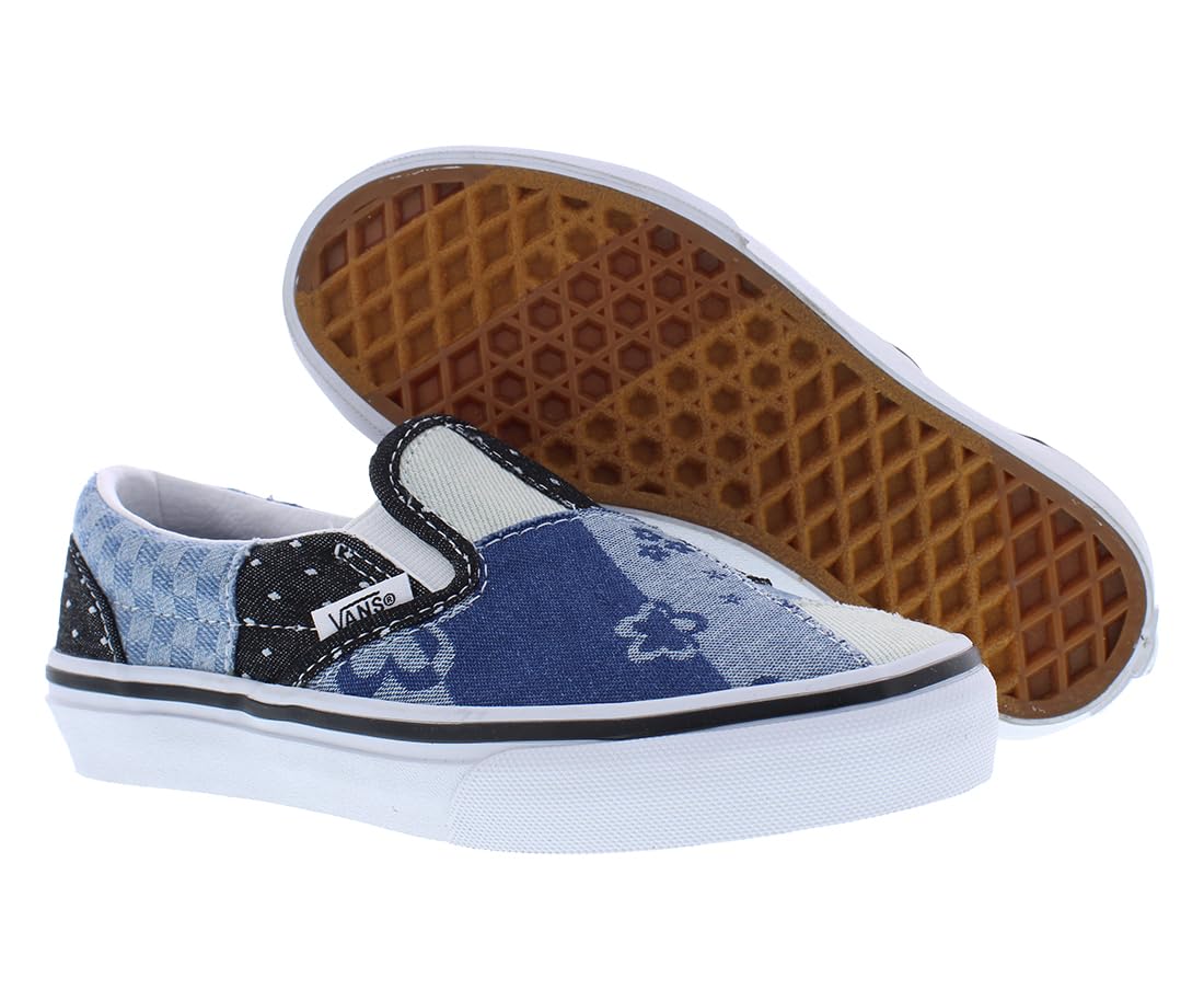 Vans K Classic Slip-On Patchwork (Little Kid) Sneaker, Denim Navy/True White, 11 US Unisex
