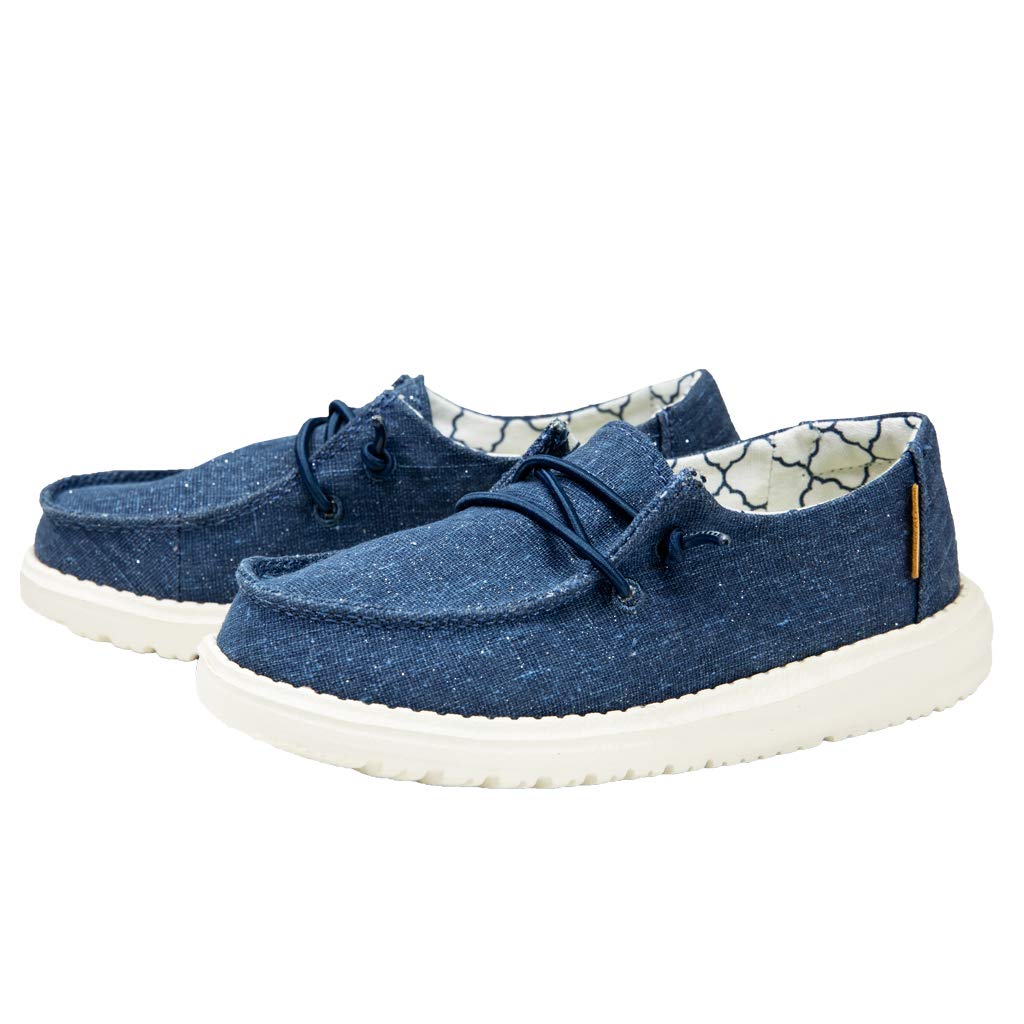 HEYDUDE Girl's Wendy Youth Sparkling Denim Size 13 | Girl’s Shoes | Girl’s Lace Up Loafers | Comfortable & Light-Weight