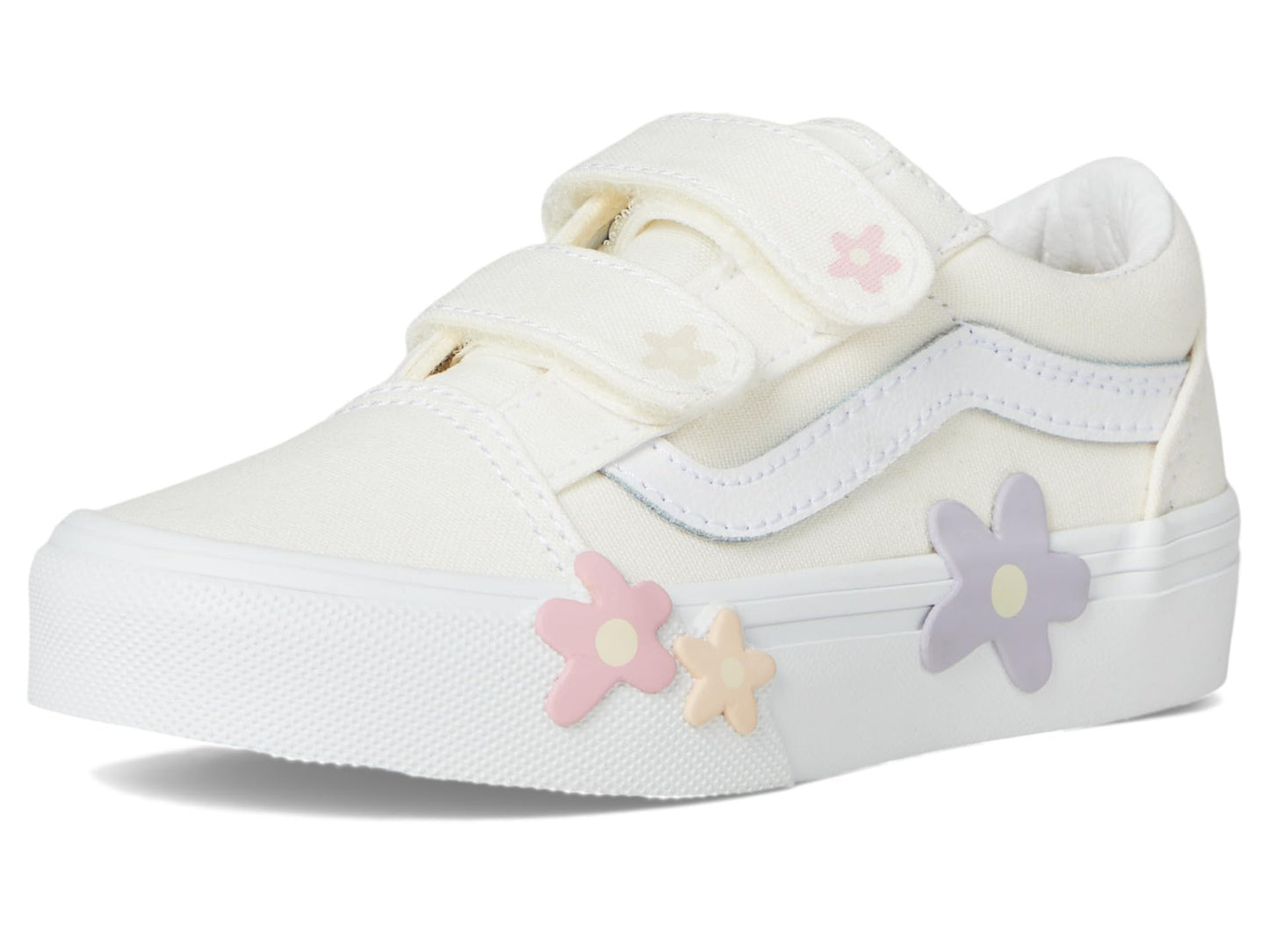 Vans Old Skool V Flower (Little Kid) Sneaker, Star White, 12.5 US Unisex