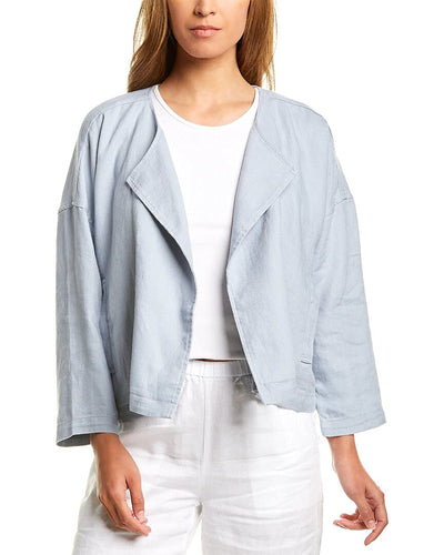 Eileen Fisher Womens Eileen Fisher Petite Drape Front Linen Jacket, Ps, Blue