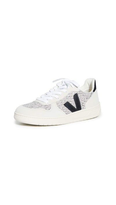 Veja Women's V-10 Sneakers, Snow/Black, 11 Medium US