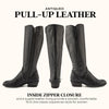 Frye Carson Piping Tall Boots for Women Made from Antiqued Pull-Up Leather with Western-Style Piping, Inside Zipper Closure, and Low Heel – 15" Shaft Height, Black - 7M