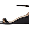 Stuart Weitzman Nudistcurve 50 Wedge Heels for Women - Leather Upper, Square-Toe with Thin Strap, and Adjustable Ankle Strap Black 10 B