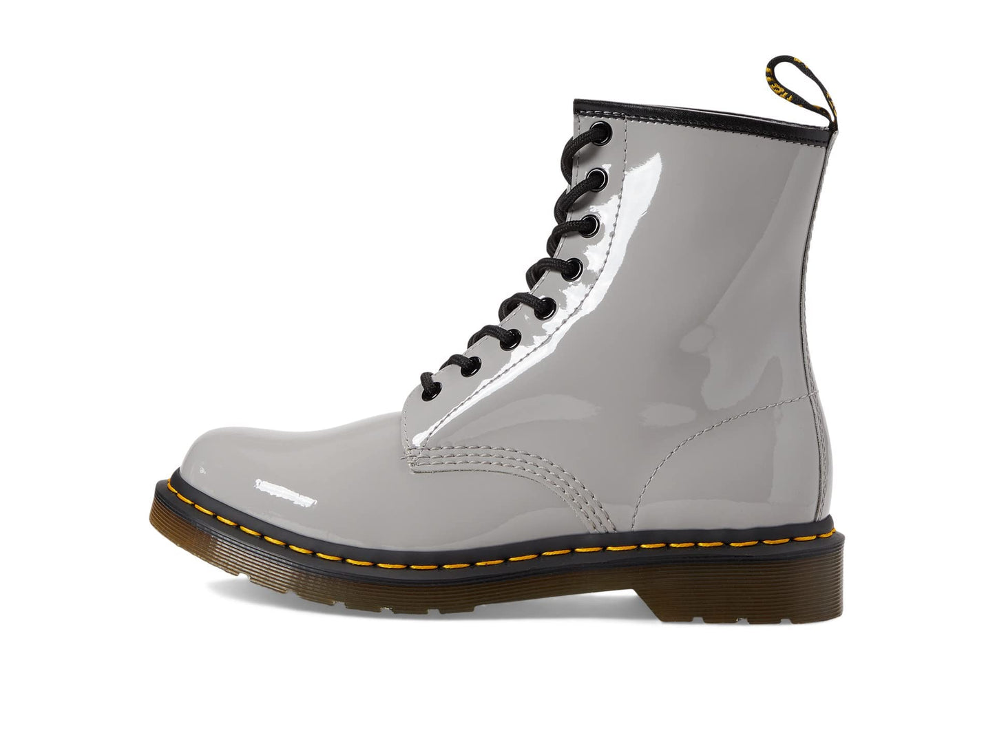 Dr. Martens Women's 1460 W Patent Leather 8 Eye Boot, Zinc Grey, 5