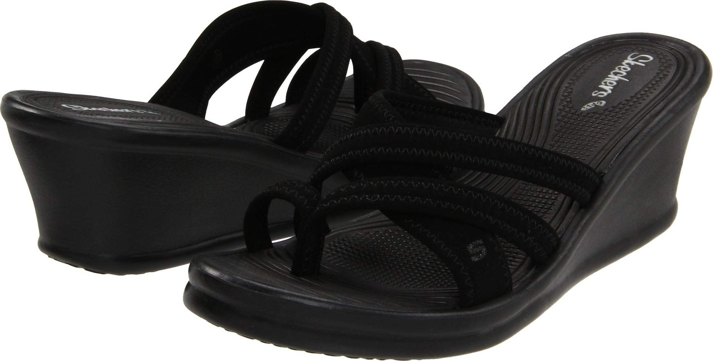 Skechers Cali Women's Rumblers-Beautiful People Wedge Sandal,Black,7 M US